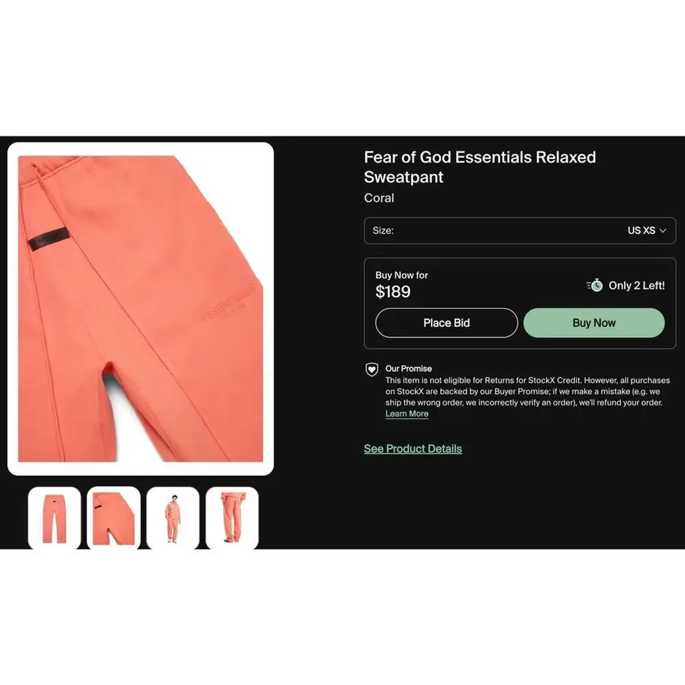 (XS) $189 NWT Fear‎ of God Essentials Relaxed Sweatpant Coral